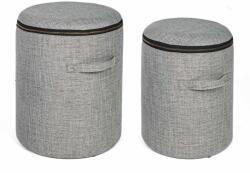 Bizzotto Set 2 tabureti tapiterie stofa gri negru cu spatiu depozitare Radmila Ø 30.5 cm x 38 h; Ø 35 cm x 44 h (0720395)