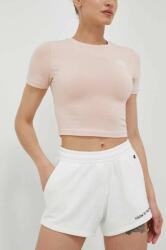 Champion pantaloni scurti femei, culoarea bej, cu imprimeu, high waist PPYX-SZD0MY_00X (116153)