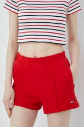 Tommy Jeans pantaloni scurti din bumbac femei, culoarea rosu, neted, high waist PPYY-SZD03Y_33X (DW0DW12626.PPYY)