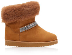 Tsoukalas Botine Camel piele întoarsă sintetică cu baretă decorativă cu strasuri și blană