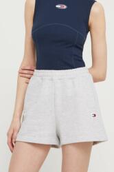 Tommy Jeans pantaloni scurți din bumbac culoarea gri, uni, high waist DW0DW17772 PPYH-SZD0JP_09X (DW0DW17772)