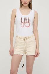 Liu Jo pantaloni scurti femei, culoarea bej, neted, high waist PPYH-SZD08G_01X (MA4302.T4033)