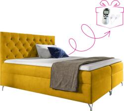 TEMPO KONDELA Pat cu boxspring, 160x200, ţesătură Velvet galben, GULIETTE + cadou