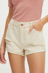 Medicine pantaloni scurti jeans femei, culoarea bej, neted, high waist ZPYH-SZDB19_08J (RS24.SZDB19)