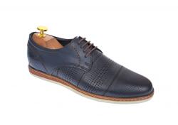 Pieton Pantofi barbati eleganti din piele naturala cu perforatii, bleumarin - SIR213GBL