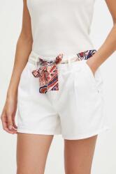 Medicine pantaloni scurti jeans femei, culoarea alb, neted, medium waist ZPYH-SZDB21_00J (RS24.SZDB21)
