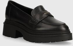 Guess mocasini de piele FINDA femei, culoarea negru, cu platforma, FLTFIN LEA14 9BYH-OBD07K_99X (FLTFIN.LEA14.BLACK)