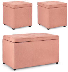 Bizzotto Set bancuta, 2 tabureti textil roz blush Derrick 40x40x40 cm; 89x48x51 cm (0740989)
