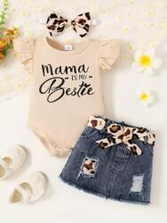 SuperBaby Set body crem cu inscriptie si fustita denim pentru fetite