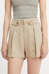 Guess pantaloni scurți din amestec de in SHAYE culoarea verde, uni, high waist, W5GD1J WG8N0 PPYA-SZD0F6_19X (W5GD1J.WG8N0)
