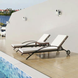 vidaXL Polyrattan napozóágyak asztallal (42490)