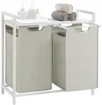 LEOBERT Raft baie cu cosuri rufe, Artool, placa raft MDF, cadru otel, 2 compartimente rufe, alb, 73x33x72 cm (2262_1)